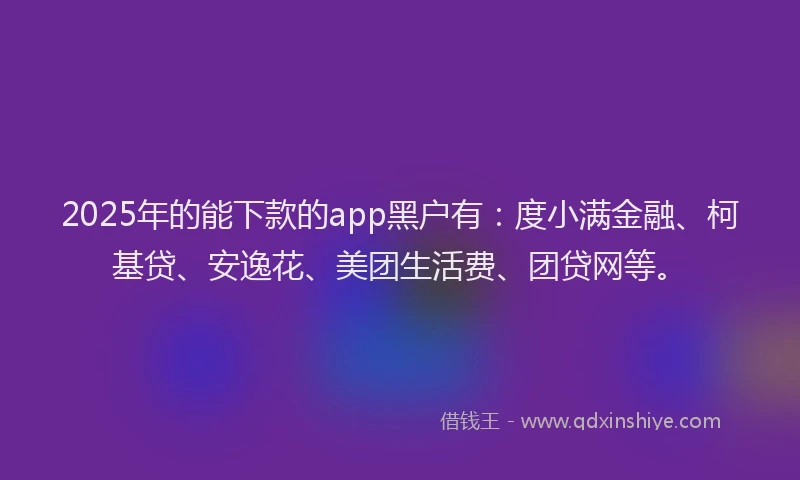 2025年的能下款的app黑户有：度小满金融、柯基贷、安逸花、美团生活费、团贷网等。