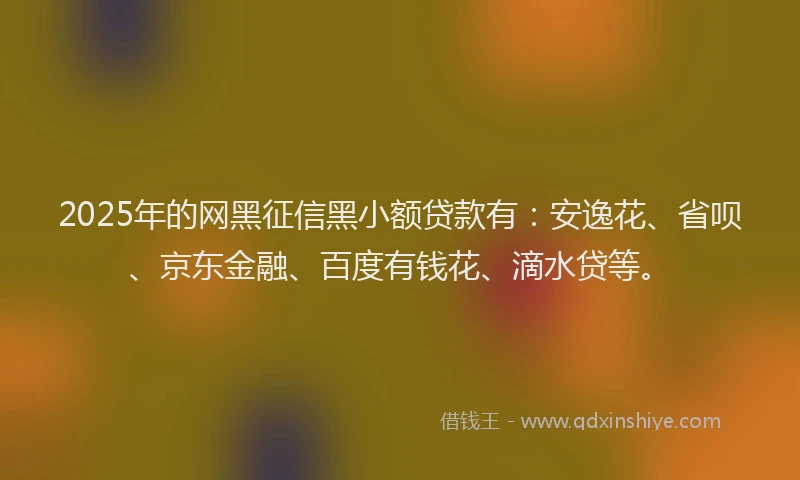 2025年的网黑征信黑小额贷款有：安逸花、省呗、京东金融、百度有钱花、滴水贷等。