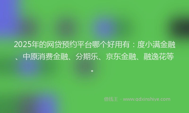2025年的网贷预约平台哪个好用有：度小满金融、中原消费金融、分期乐、京东金融、融逸花等。