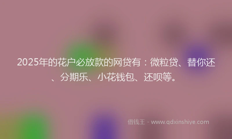 2025年的花户必放款的网贷有：微粒贷、替你还、分期乐、小花钱包、还呗等。