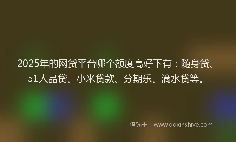 2025年的网贷平台哪个额度高好下有：随身贷、51人品贷、小米贷款、分期乐、滴水贷等。