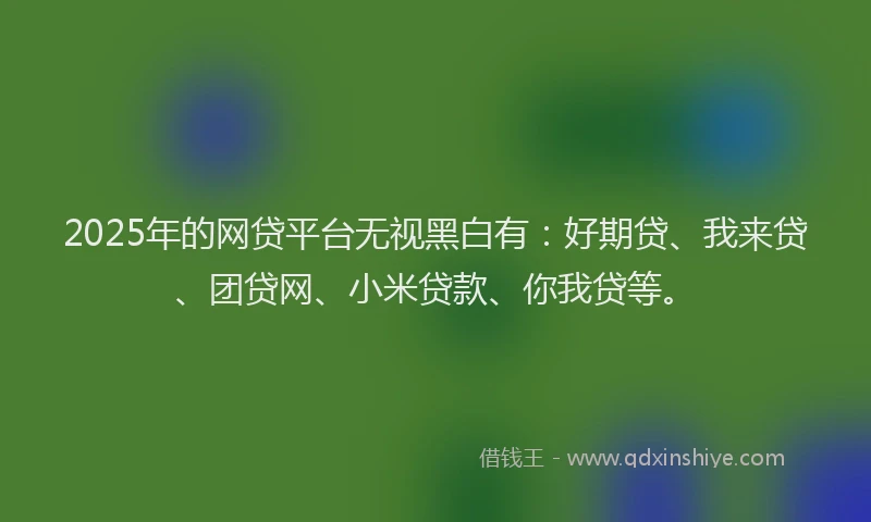 2025年的网贷平台无视黑白有：好期贷、我来贷、团贷网、小米贷款、你我贷等。