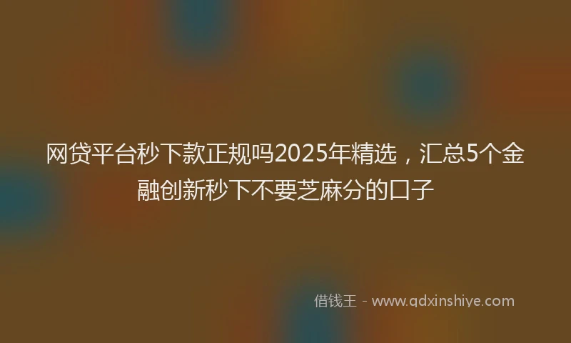 网贷平台秒下款正规吗2025年精选，汇总5个金融创新秒下不要芝麻分的口子