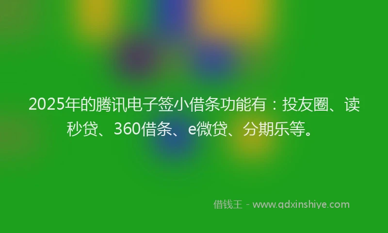 2025年的腾讯电子签小借条功能有：投友圈、读秒贷、360借条、e微贷、分期乐等。
