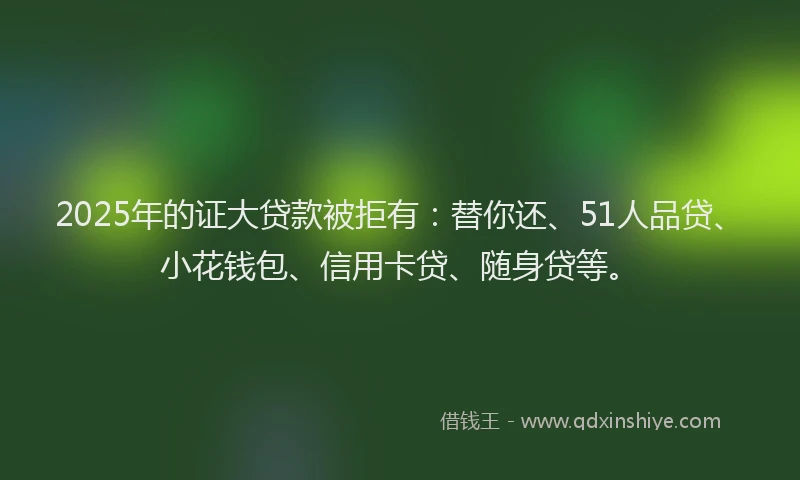 2025年的证大贷款被拒有：替你还、51人品贷、小花钱包、信用卡贷、随身贷等。