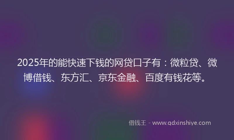 2025年的能快速下钱的网贷口子有：微粒贷、微博借钱、东方汇、京东金融、百度有钱花等。