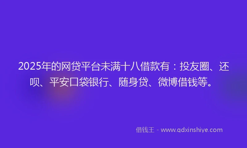 2025年的网贷平台未满十八借款有：投友圈、还呗、平安口袋银行、随身贷、微博借钱等。