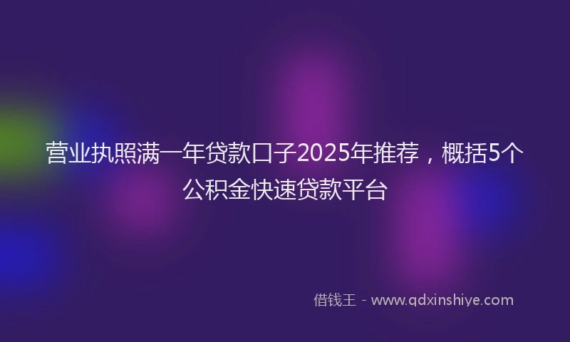 营业执照满一年贷款口子2025年推荐，概括5个公积金快速贷款平台