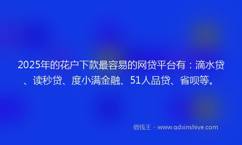 2025年的花户下款最容易的网贷平台有：滴水贷、读秒贷、度小满金融、51人品贷、省呗等。