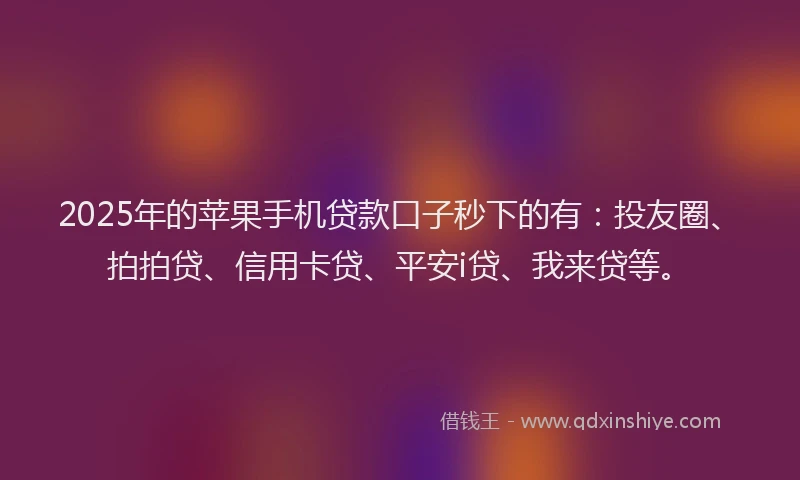 2025年的苹果手机贷款口子秒下的有：投友圈、拍拍贷、信用卡贷、平安i贷、我来贷等。