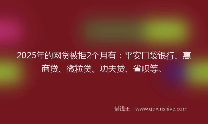 2025年的网贷被拒2个月有：平安口袋银行、惠商贷、微粒贷、功夫贷、省呗等。