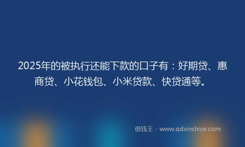 2025年的被执行还能下款的口子有：好期贷、惠商贷、小花钱包、小米贷款、快贷通等。
