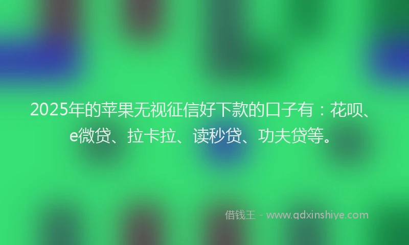 2025年的苹果无视征信好下款的口子有：花呗、e微贷、拉卡拉、读秒贷、功夫贷等。