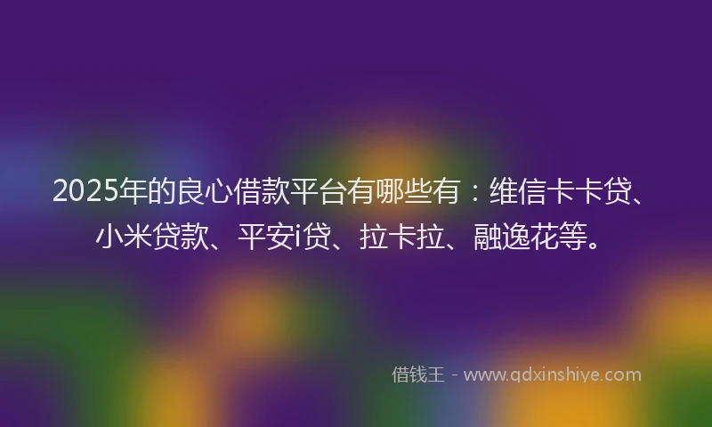 2025年的良心借款平台有哪些有：维信卡卡贷、小米贷款、平安i贷、拉卡拉、融逸花等。