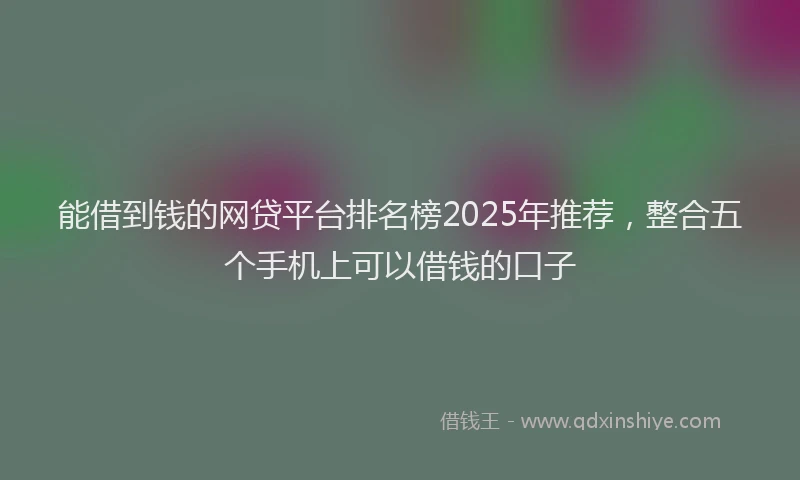 能借到钱的网贷平台排名榜2025年推荐，整合五个手机上可以借钱的口子