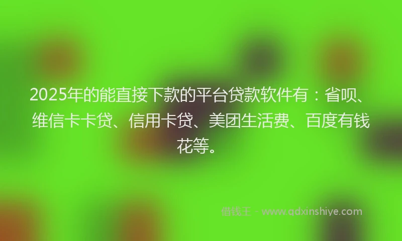 2025年的能直接下款的平台贷款软件有：省呗、维信卡卡贷、信用卡贷、美团生活费、百度有钱花等。