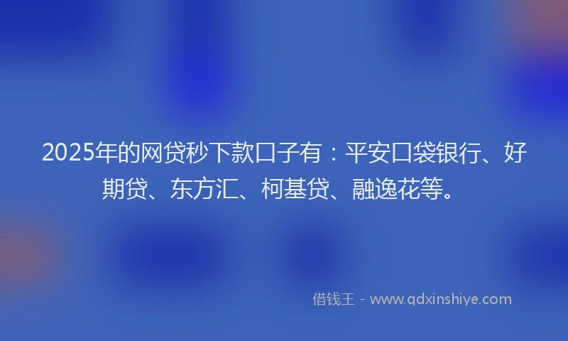 2025年的网贷秒下款口子有：平安口袋银行、好期贷、东方汇、柯基贷、融逸花等。