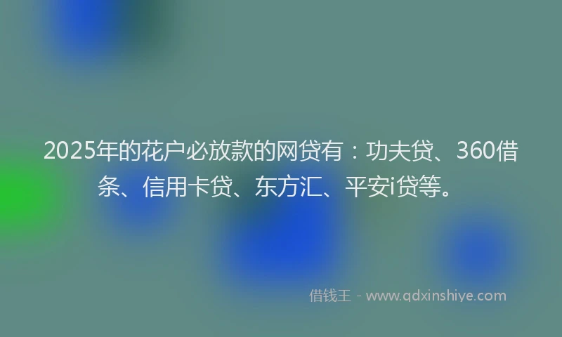 2025年的花户必放款的网贷有：功夫贷、360借条、信用卡贷、东方汇、平安i贷等。
