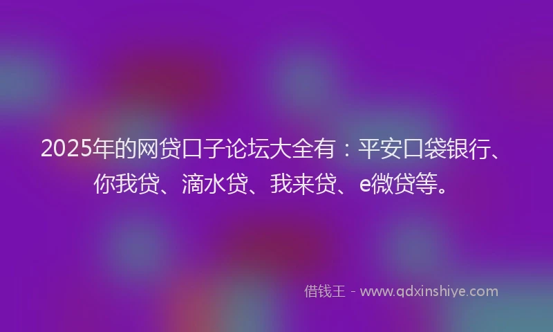 2025年的网贷口子论坛大全有：平安口袋银行、你我贷、滴水贷、我来贷、e微贷等。