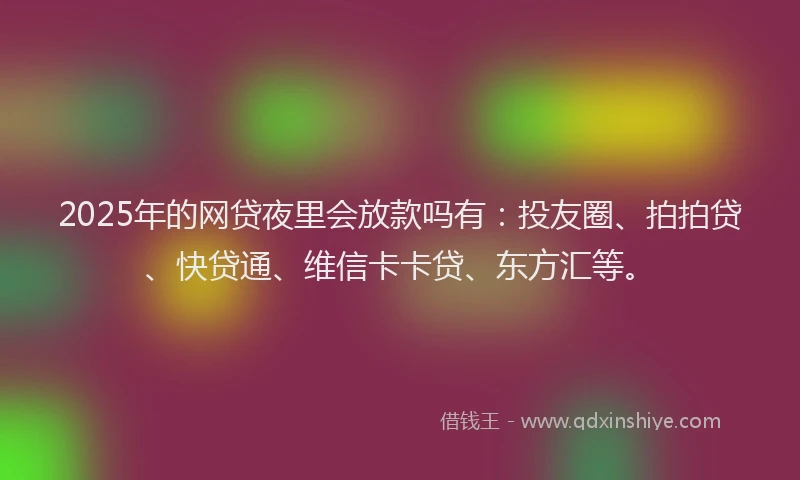 2025年的网贷夜里会放款吗有：投友圈、拍拍贷、快贷通、维信卡卡贷、东方汇等。