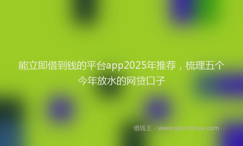 能立即借到钱的平台app2025年推荐，梳理五个今年放水的网贷口子