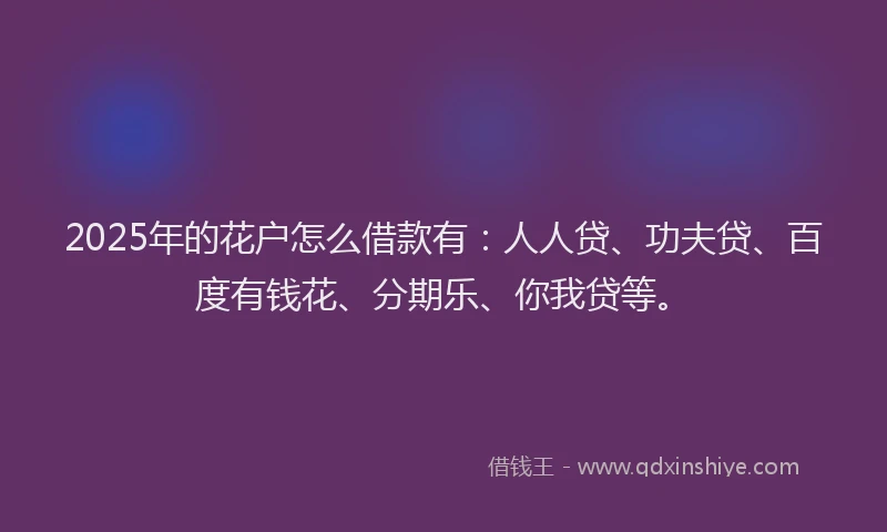 2025年的花户怎么借款有：人人贷、功夫贷、百度有钱花、分期乐、你我贷等。