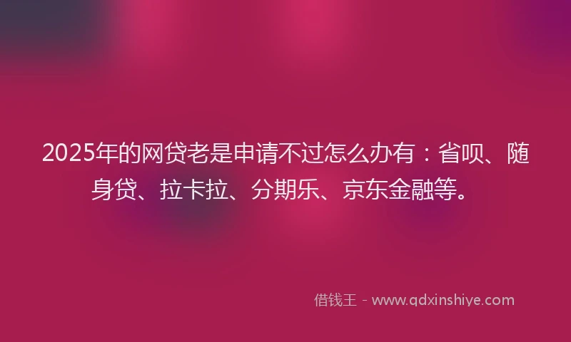 2025年的网贷老是申请不过怎么办有：省呗、随身贷、拉卡拉、分期乐、京东金融等。