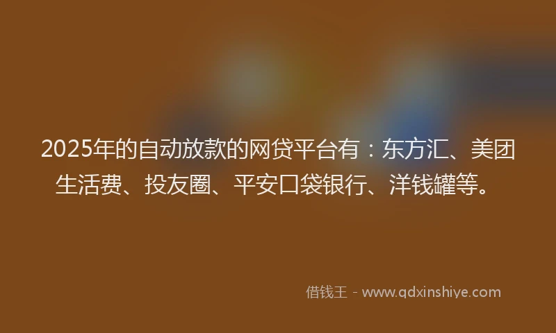 2025年的自动放款的网贷平台有：东方汇、美团生活费、投友圈、平安口袋银行、洋钱罐等。
