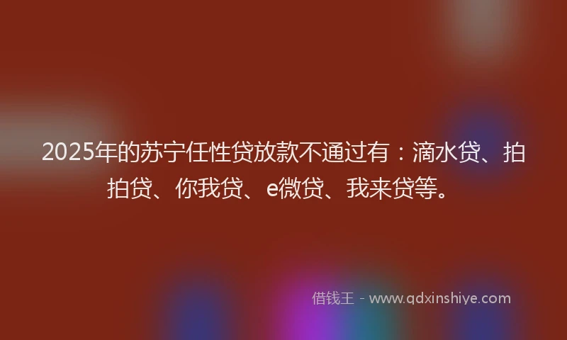 2025年的苏宁任性贷放款不通过有：滴水贷、拍拍贷、你我贷、e微贷、我来贷等。