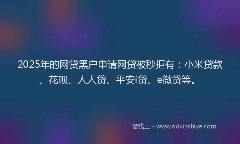 2025年的网贷黑户申请网贷被秒拒有：小米贷款、花呗、人人贷、平安i贷、e微贷等。