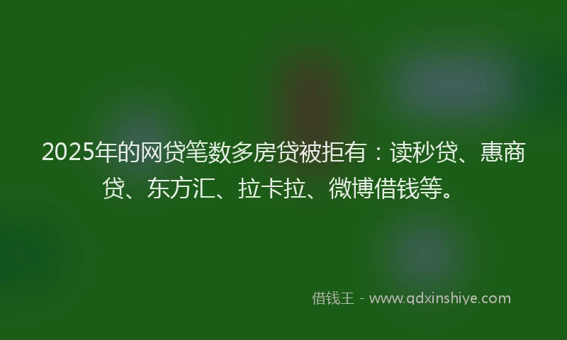 2025年的网贷笔数多房贷被拒有：读秒贷、惠商贷、东方汇、拉卡拉、微博借钱等。
