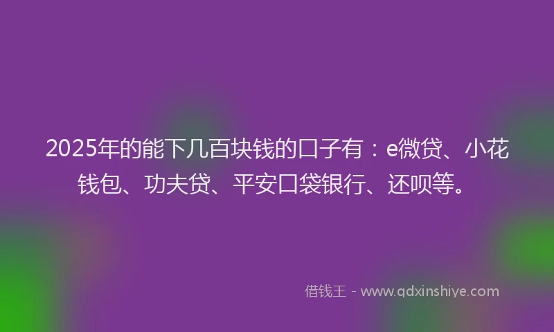 2025年的能下几百块钱的口子有：e微贷、小花钱包、功夫贷、平安口袋银行、还呗等。