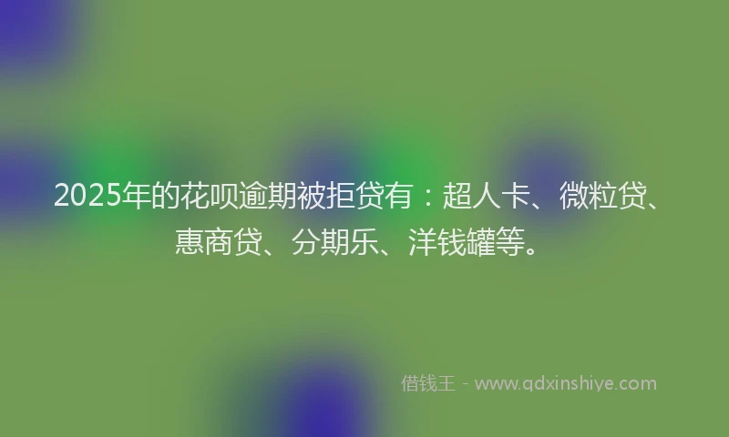 2025年的花呗逾期被拒贷有：超人卡、微粒贷、惠商贷、分期乐、洋钱罐等。