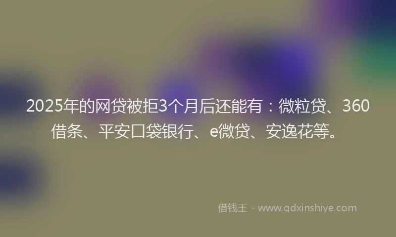 2025年的网贷被拒3个月后还能有：微粒贷、360借条、平安口袋银行、e微贷、安逸花等。