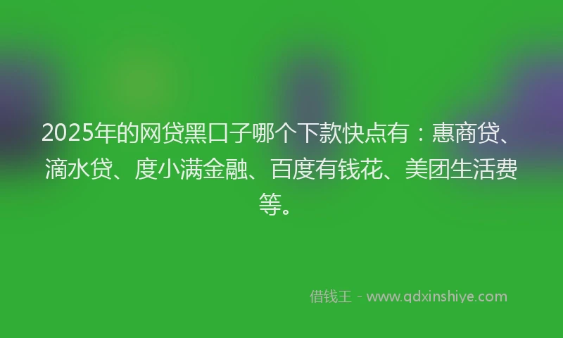 2025年的网贷黑口子哪个下款快点有：惠商贷、滴水贷、度小满金融、百度有钱花、美团生活费等。