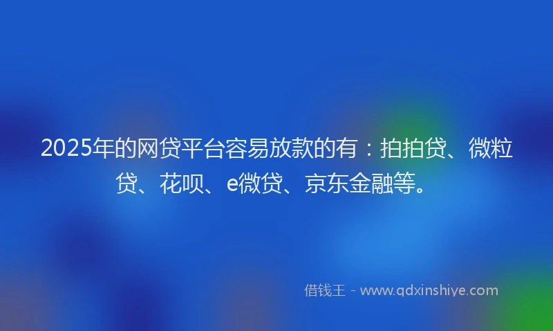 2025年的网贷平台容易放款的有：拍拍贷、微粒贷、花呗、e微贷、京东金融等。