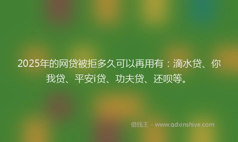 2025年的网贷被拒多久可以再用有：滴水贷、你我贷、平安i贷、功夫贷、还呗等。