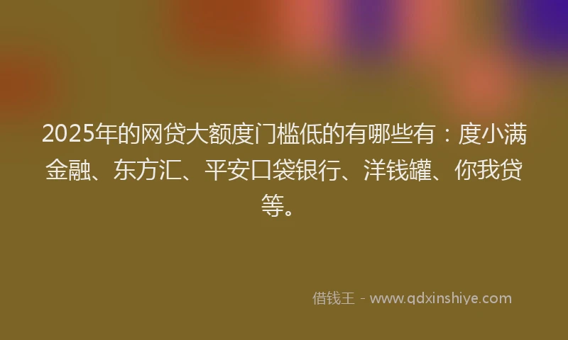 2025年的网贷大额度门槛低的有哪些有：度小满金融、东方汇、平安口袋银行、洋钱罐、你我贷等。