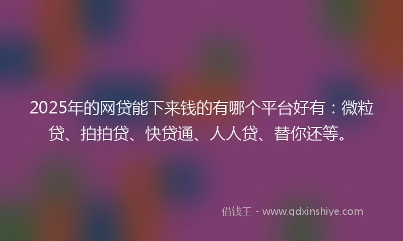 2025年的网贷能下来钱的有哪个平台好有：微粒贷、拍拍贷、快贷通、人人贷、替你还等。