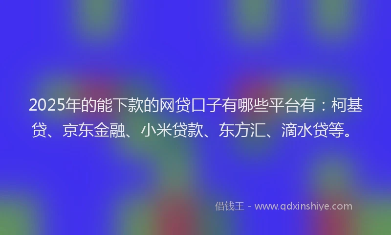 2025年的能下款的网贷口子有哪些平台有：柯基贷、京东金融、小米贷款、东方汇、滴水贷等。