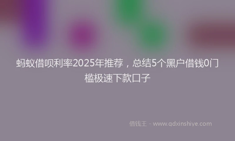 蚂蚁借呗利率2025年推荐，总结5个黑户借钱0门槛极速下款口子