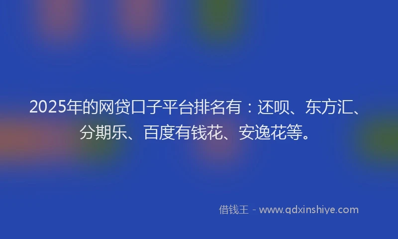 2025年的网贷口子平台排名有：还呗、东方汇、分期乐、百度有钱花、安逸花等。