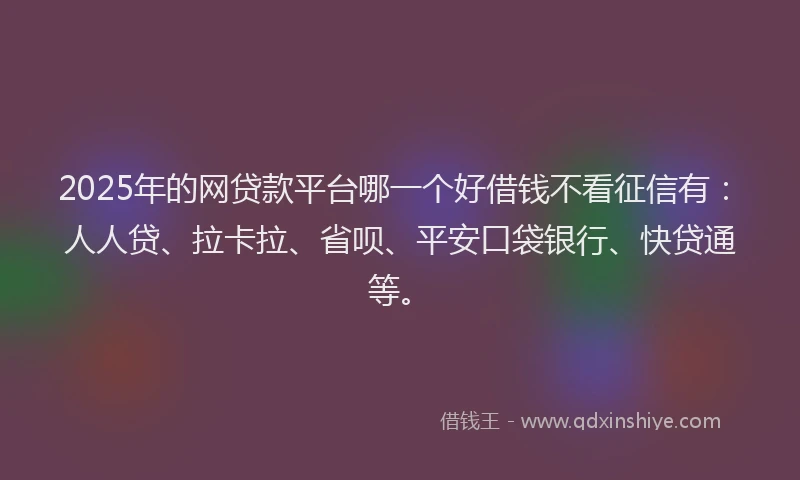 2025年的网贷款平台哪一个好借钱不看征信有：人人贷、拉卡拉、省呗、平安口袋银行、快贷通等。