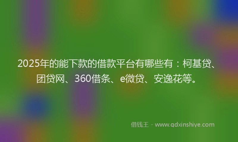 2025年的能下款的借款平台有哪些有：柯基贷、团贷网、360借条、e微贷、安逸花等。