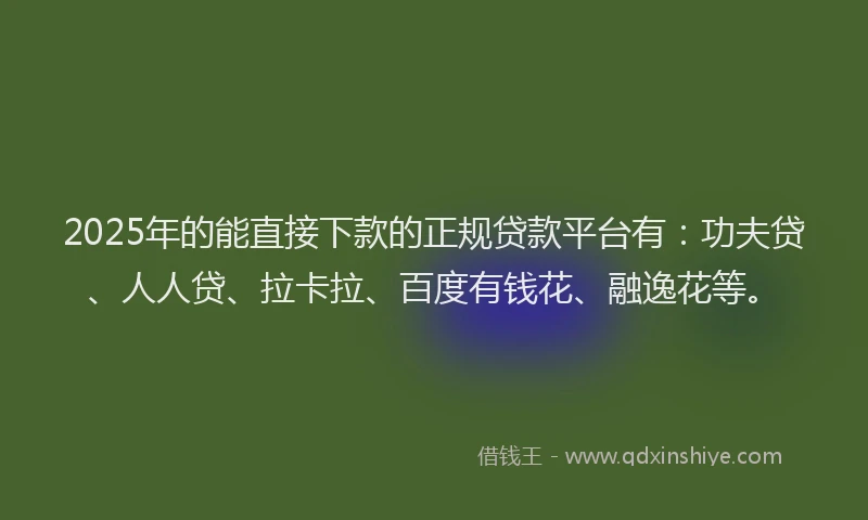 2025年的能直接下款的正规贷款平台有：功夫贷、人人贷、拉卡拉、百度有钱花、融逸花等。