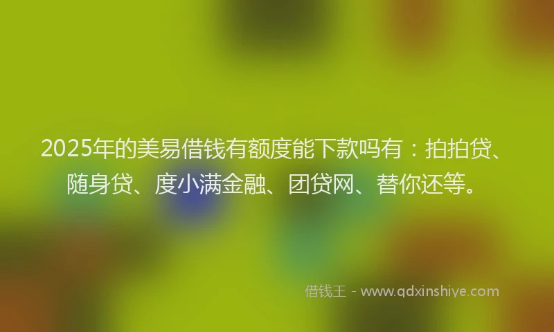 2025年的美易借钱有额度能下款吗有：拍拍贷、随身贷、度小满金融、团贷网、替你还等。