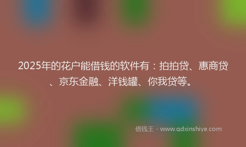 2025年的花户能借钱的软件有：拍拍贷、惠商贷、京东金融、洋钱罐、你我贷等。
