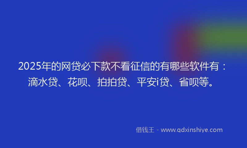 2025年的网贷必下款不看征信的有哪些软件有：滴水贷、花呗、拍拍贷、平安i贷、省呗等。