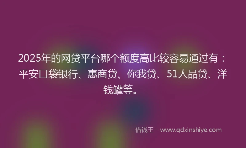 2025年的网贷平台哪个额度高比较容易通过有：平安口袋银行、惠商贷、你我贷、51人品贷、洋钱罐等。