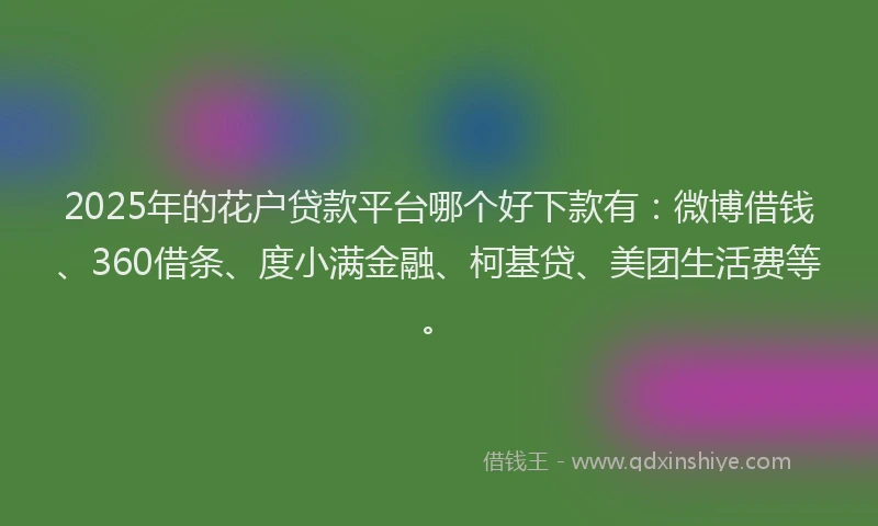 2025年的花户贷款平台哪个好下款有：微博借钱、360借条、度小满金融、柯基贷、美团生活费等。